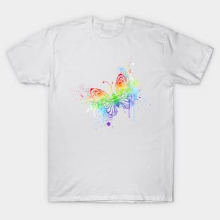 Watercolor rainbow butterfly with spray T-Shirt